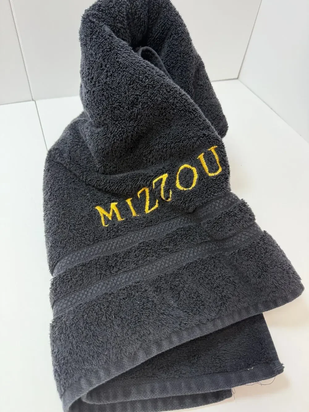University of Missouri Black Bath Towel Gold Embroidered Logo Mizzou College
